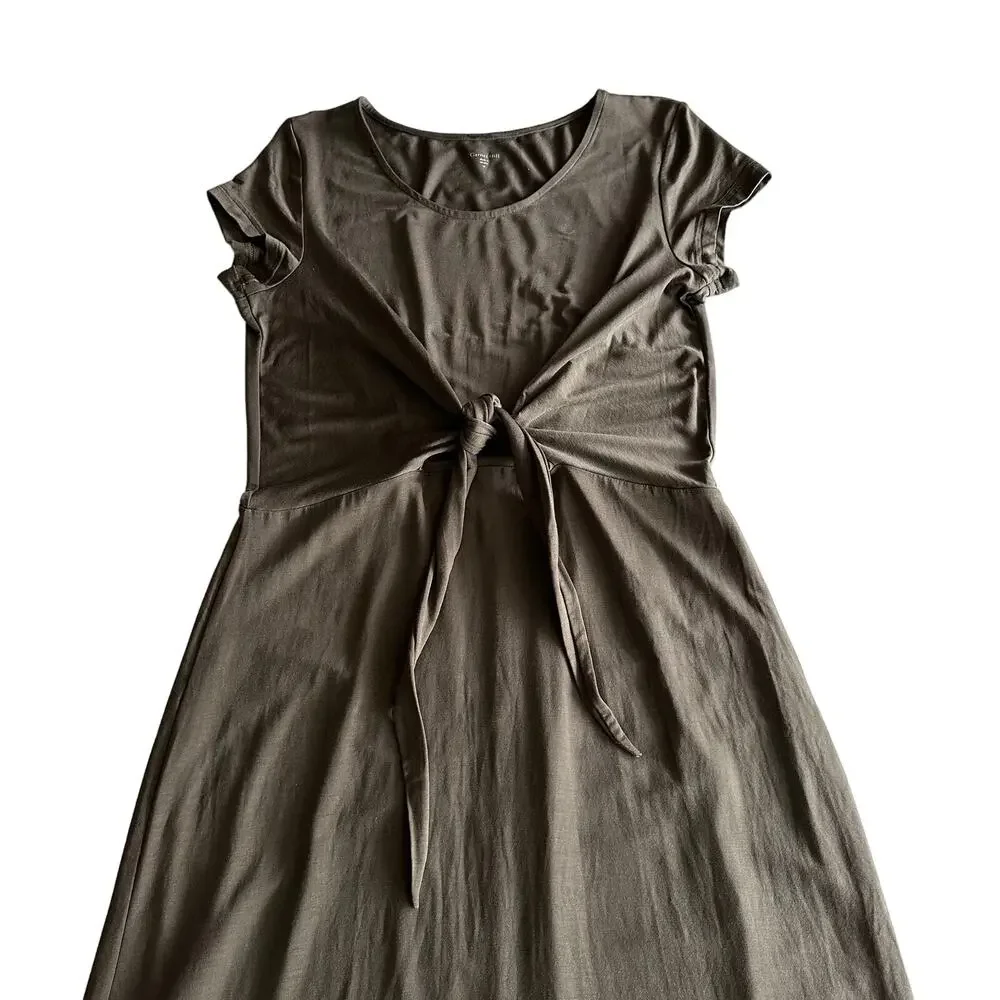 Garnet Hill Tencel Blend Draped Tie Front Short Sleeve‎ Maxi Grey Brown Dress M